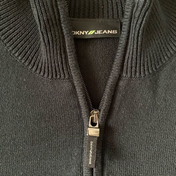 DKNY Sweater Men's Size XXL Black/Gray 1/4 Zip Mock Neck Normcore Preppy Causal - Picture 4 of 6